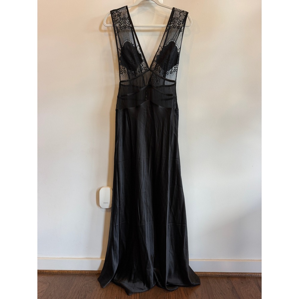 Sleeping with Jacques 100% Silk Pascal Lace-Inset Silk Black Maxi Dress Gown 1 - Picture 2 of 8